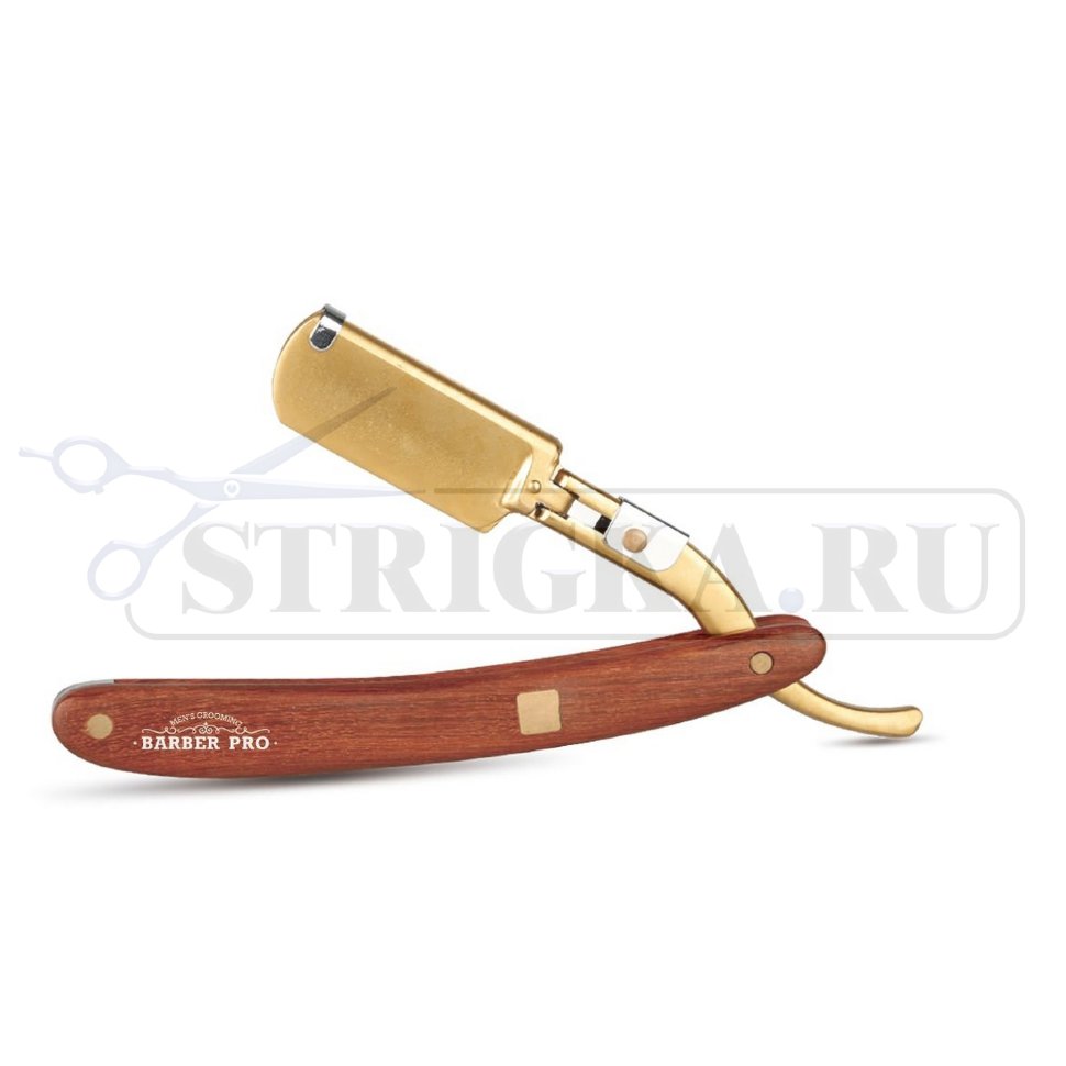 Шаветка Barber Pro с деревянной ручкой, золотая