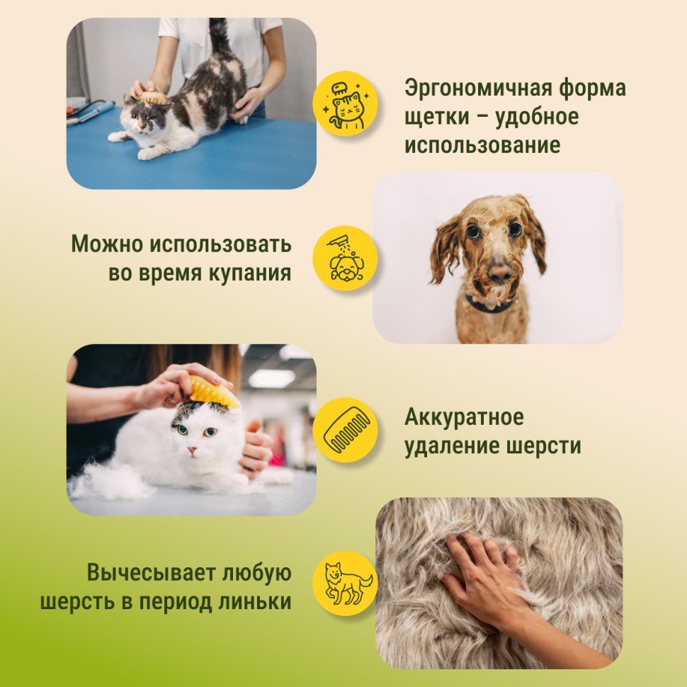 Силиконовая щетка Doggyman для удаления короткой шерсти для собак и кошек