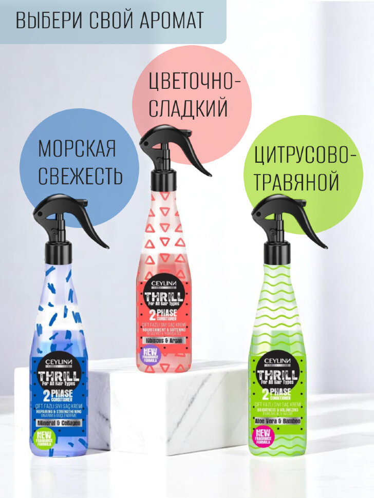 Двухфазный кондиционер для волос CEYLINN THRILL с алоэ вера и бамбуком, 400  мл