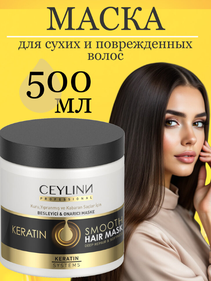 Набор косметики для ухода за волосами CEYLINN с кератином 2х500 мл (шампунь, маска)