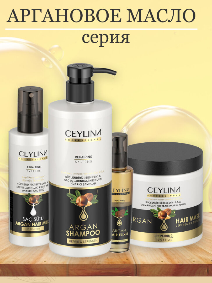 Набор косметики для ухода за волосами CEYLINN с аргановым маслом 2х500 мл (шампунь, маска)