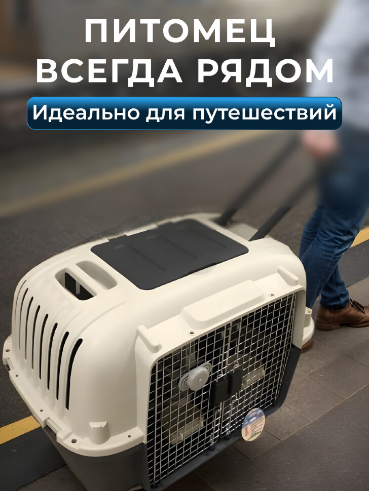 Переноска пластиковая Petmode 88х56х65 см на колесах для двух животных, серый