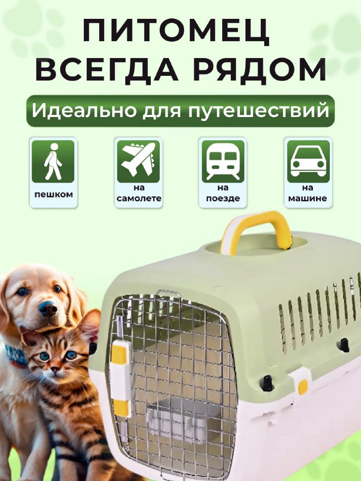 Переноска пластиковая Petmode Macaron 61х40х41 см, зеленая