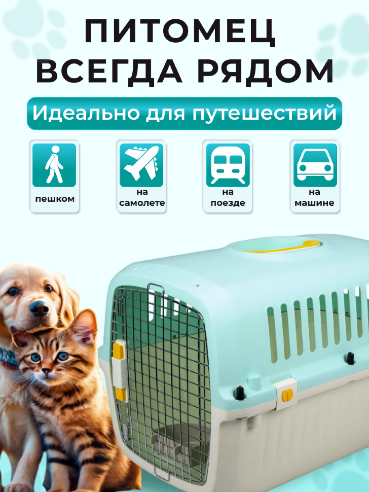 Переноска пластиковая Petmode Macaron 61х40х41 см, синяя