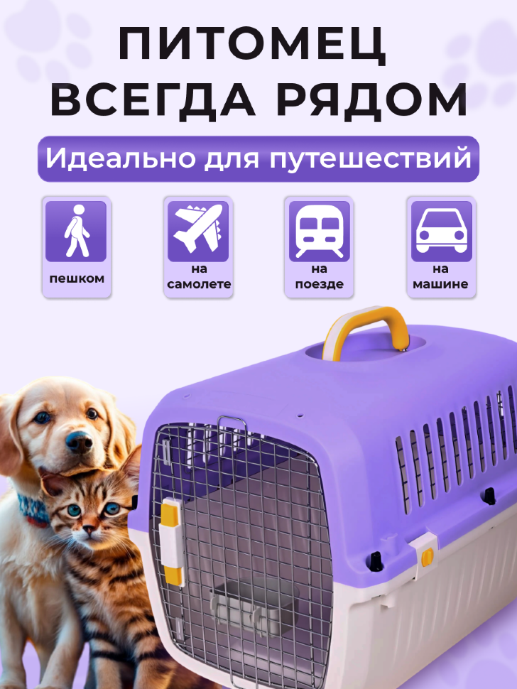 Переноска пластиковая Petmode Macaron 61х40х41 см, фиолетовая