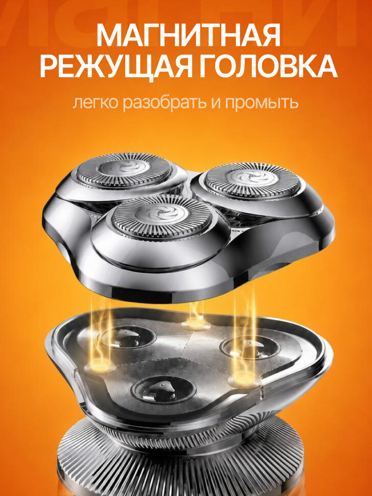 Электробритва Coobo CB-GS666 с насадками для чистого бритья, оранжевая