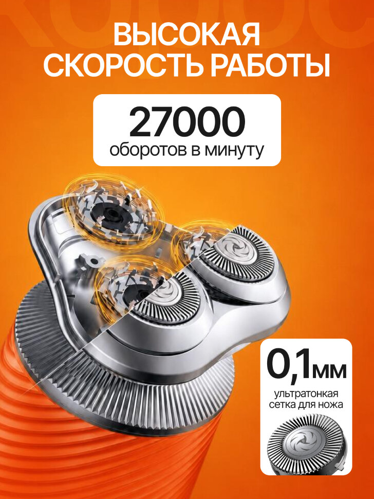 Электробритва Coobo CB-GS666 с насадками для чистого бритья, оранжевая