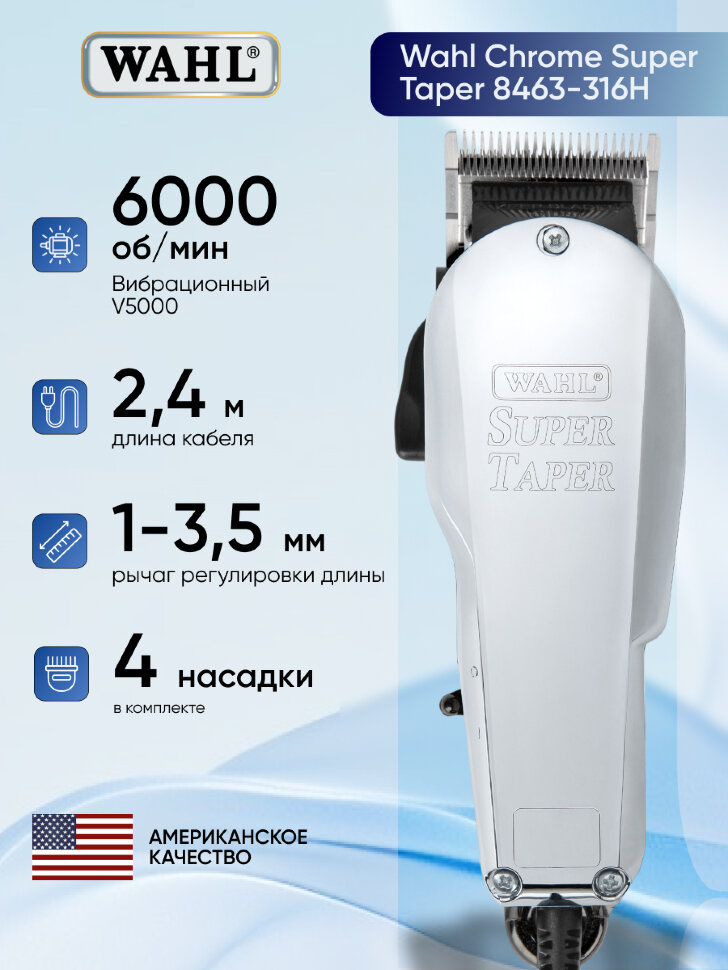 Машинка для стрижки Wahl 8463-316H (4005-0472) Super Taper Chrome